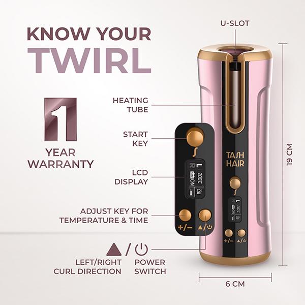 Tash Hair Twirl Automatic Cordless Hair Curler - Blush 560 gm - Rollers & Curlers