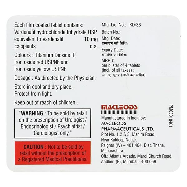 VARIMAX 10mg Tablet 4's - Impotence/Erectile Dysfunction (Ed)