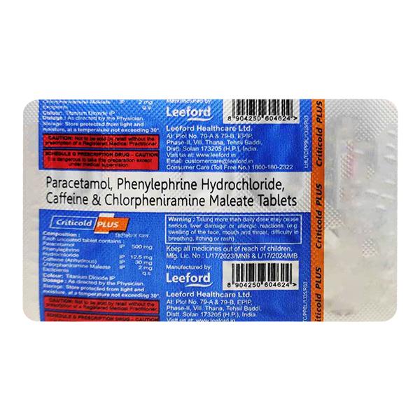 CRITICOLD PLUS Tablet 10's - Cough And Cold-Cou