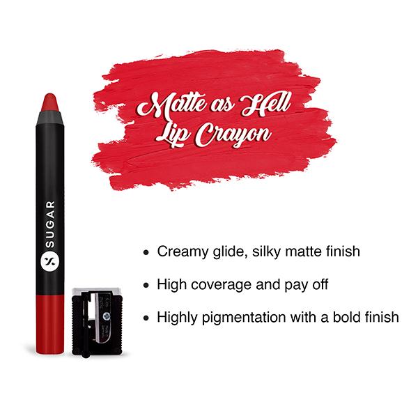 SUGAR Cosmetics Matte As Hell Crayon Lipstick - 01 Scarlett O'hara (Red) 2.8 gm - Lip Crayons
