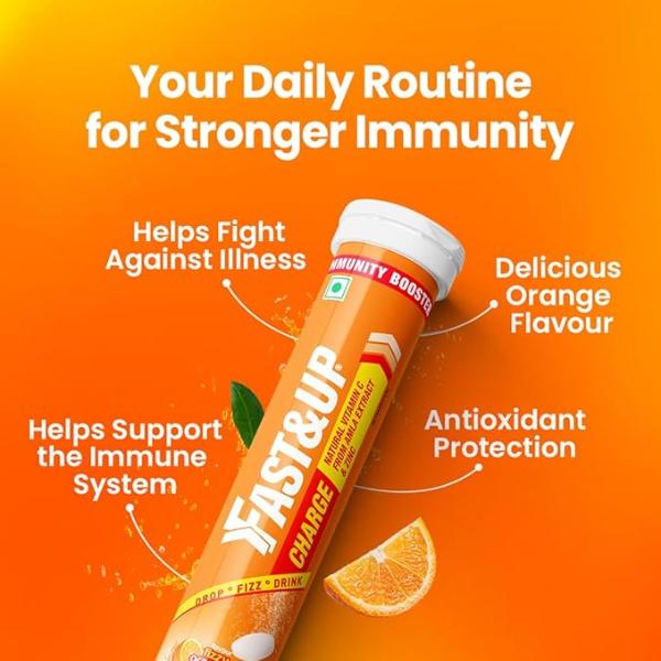Fast&Up Charge Natural Vitamin C From Amla Extract & Zinc Tablets - Fizzy Blast Orange Flavour 20's - Vitamin C