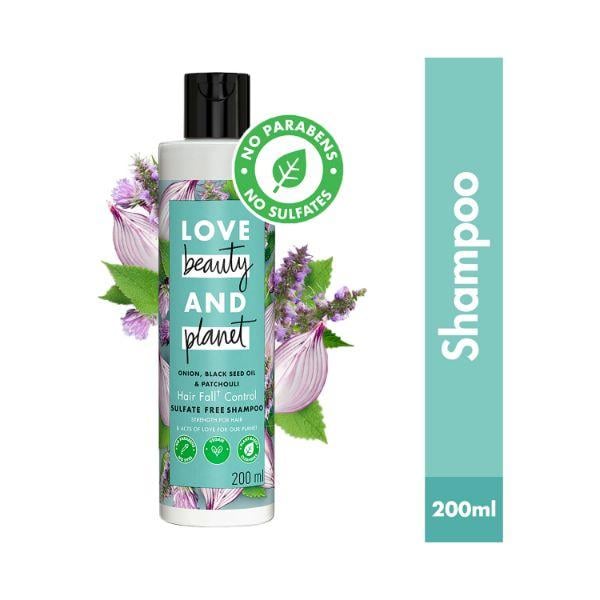 Netmeds | Love Beauty And Planet Onion, Black seed & Patchouli Hairfall Control Sulfate Free Shampoo 200 ml