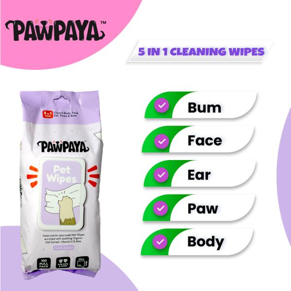 Pawpaya Pet Wipes Pull Pack 20 x 18 cm 100's - Pet Grooming