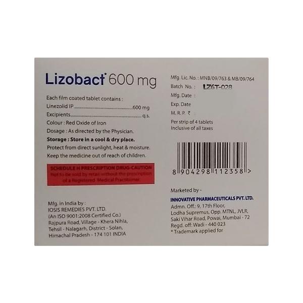 LIZOBACT 600mg Tablet 4's - Bacterial Infections-OAB
