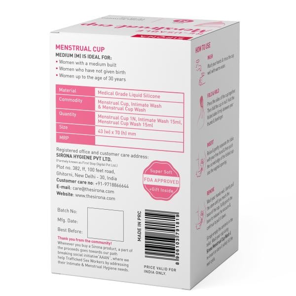 Sirona Reusable Menstrual Cup - Medium + Intimate Wash 15 ml + Menstrual Cup Wash 15 ml - Menstrual Cups