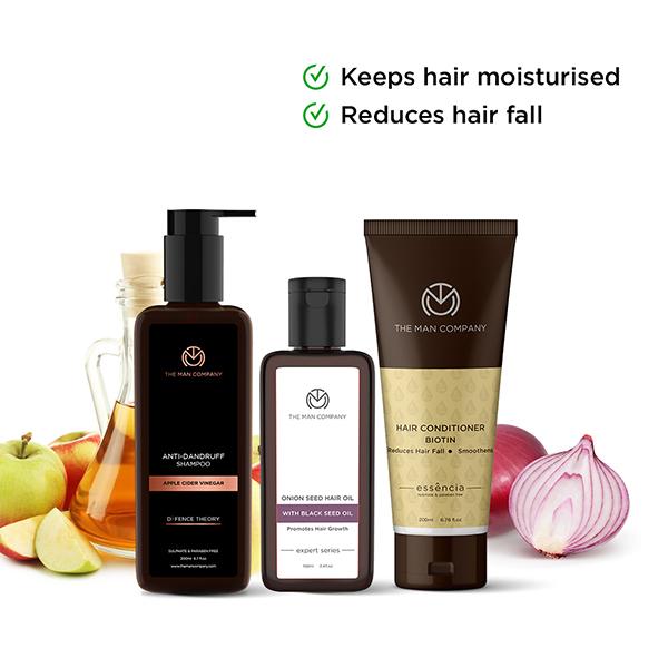 The Man Company Anti Dandruff Hair Care Combo with Onion Hair Oil, Apple Cider Vinegar Shampoo, & Biotin Conditioner 660 gm - Shampoos