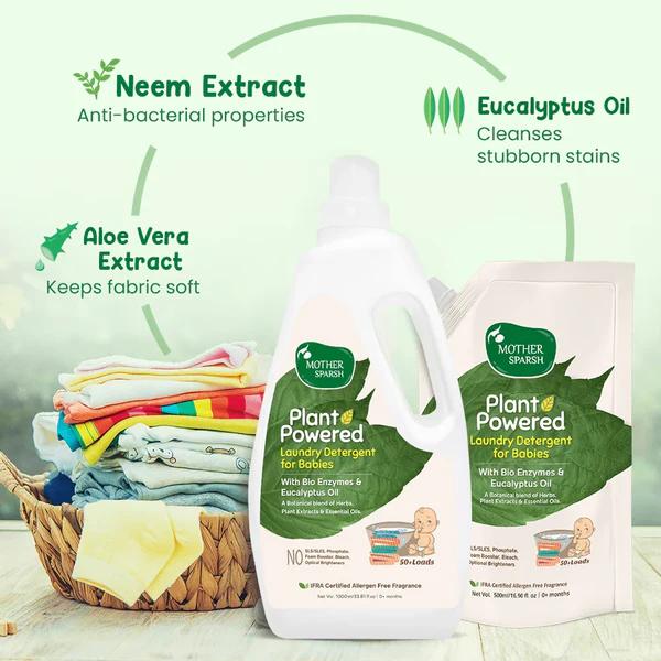 Mother Sparsh Plant Powered Baby Laundry Liquid Detergent - Enzymes And Eucalyptus Oil 1000 ml - Baby Detergents