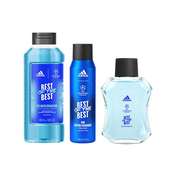 Netmeds | Adidas UEFA BOTB EDT 100ml + Deodorant Spray 150ml + Ice Bath Sensation Shower Gel 400ml 3's