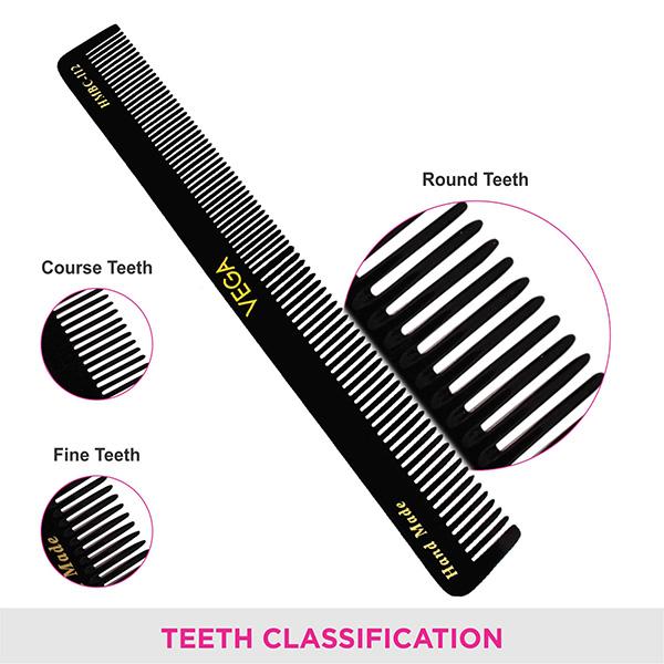 Vega Longitudinal General Grooming Hair Comb for Men and Women, Black (VC2HMBC-112) 2's - Hair Combs