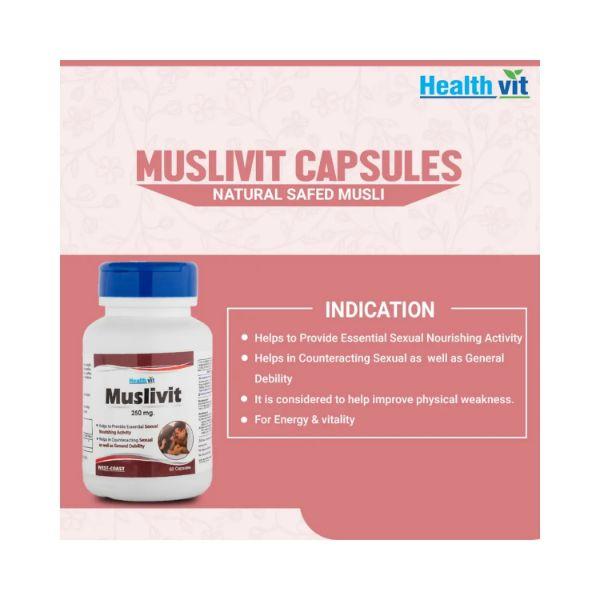 Healthvit Muslivit Natural Safed Musli 250mg- Capsules 60's - Sexual Care