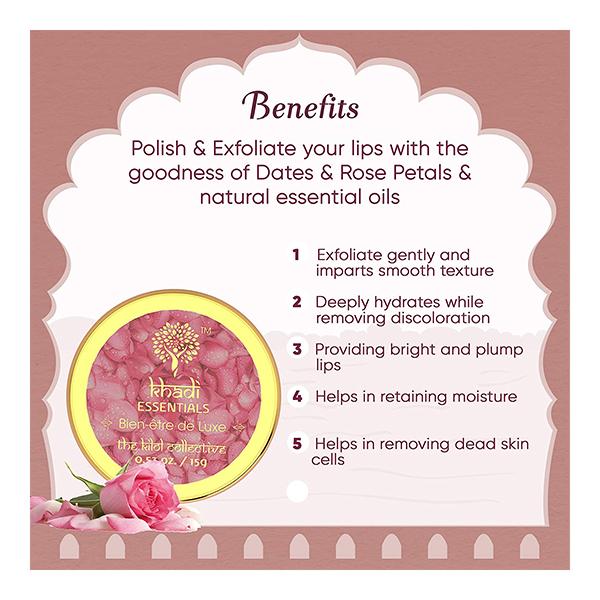 Khadi Essentials Lip Scrub - Rose Petals & Dates 15 gm - Lip Scrubs