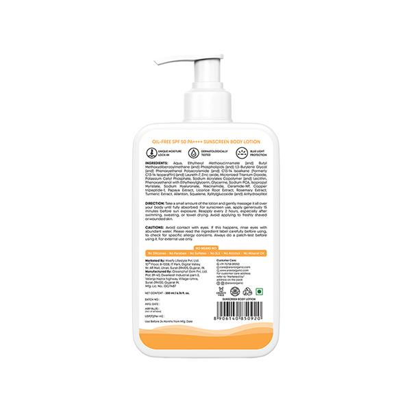 Aravi Organic Spf 50++++ Sunscreen Body Lotion For Naturally Nourish With Uva-B Protection 200 ml - Body Sunscreen