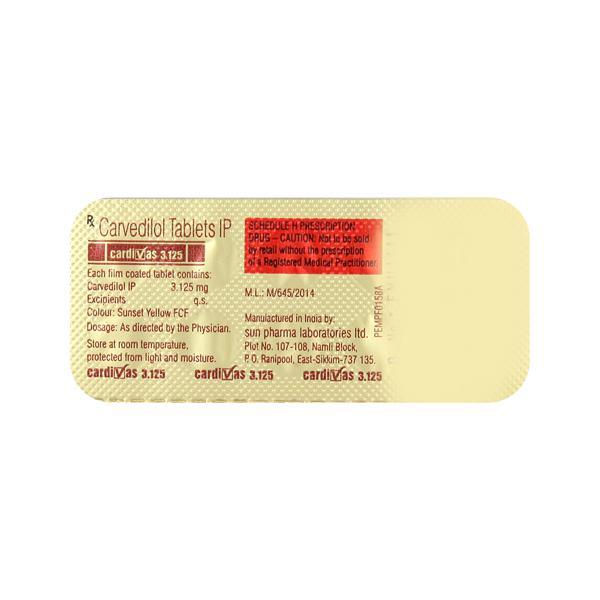 Cardivas 3.125mg Tablet 10'S - Hypertension-Bet