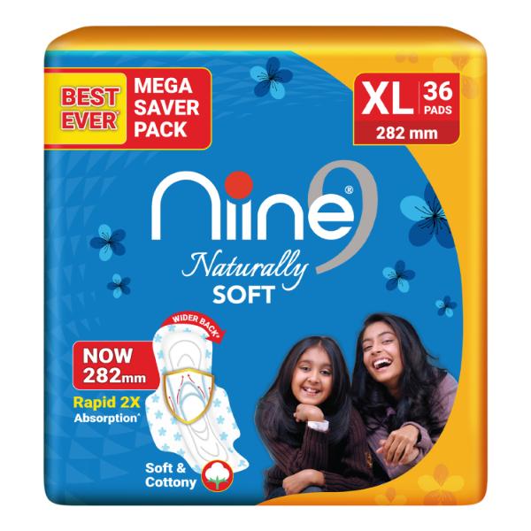 NIINE Naturally Soft Sanitary Napkins XL (282mm) 36's - Sanitary Napkins
