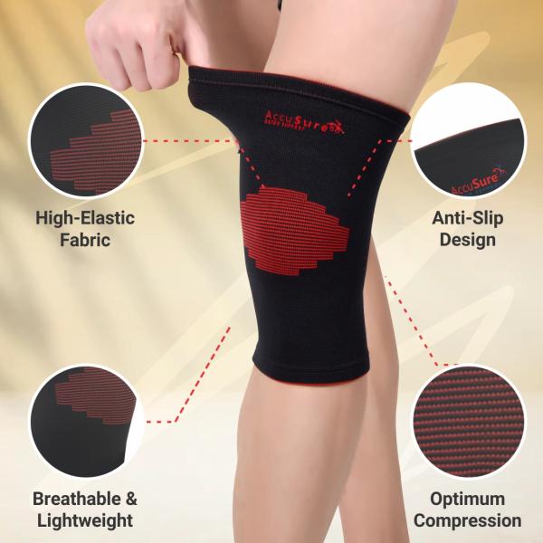 AccuSure Knee Brace Compression Sleeve - Black & Red (XL) 1's - Knee/Leg Supports