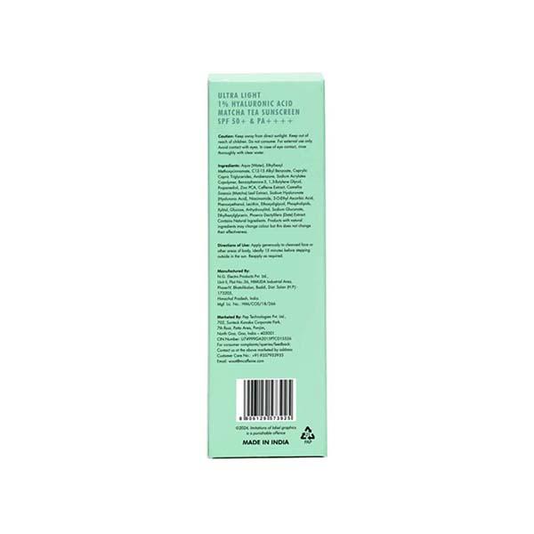 Mcaffeine Sun Fix Ultra Light 1% Hyaluronic Acid Matcha Tea Sunscreen SPF 50+ & Pa++++ 50 ml - Body Sunscreen