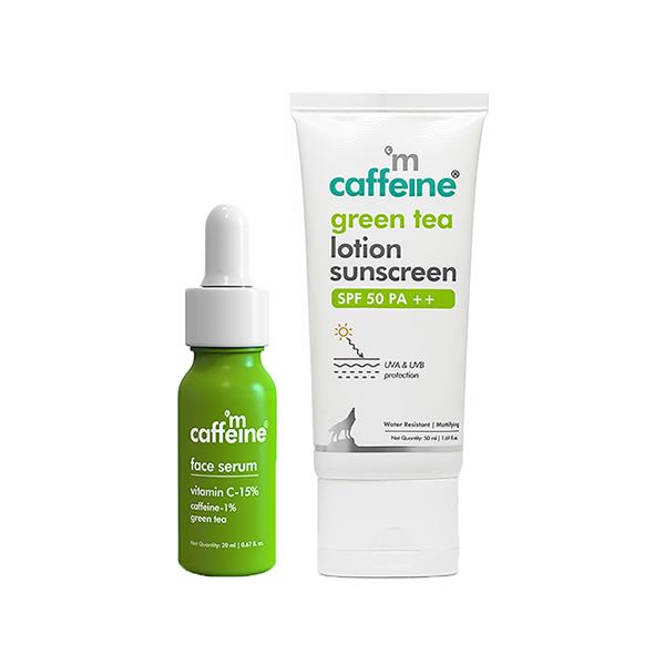 Netmeds | Mcaffeine Glow & Protect Essentials, Green Tea Face Serum 20ml, Green Tea Sunscreen Lotion 50ml 1's