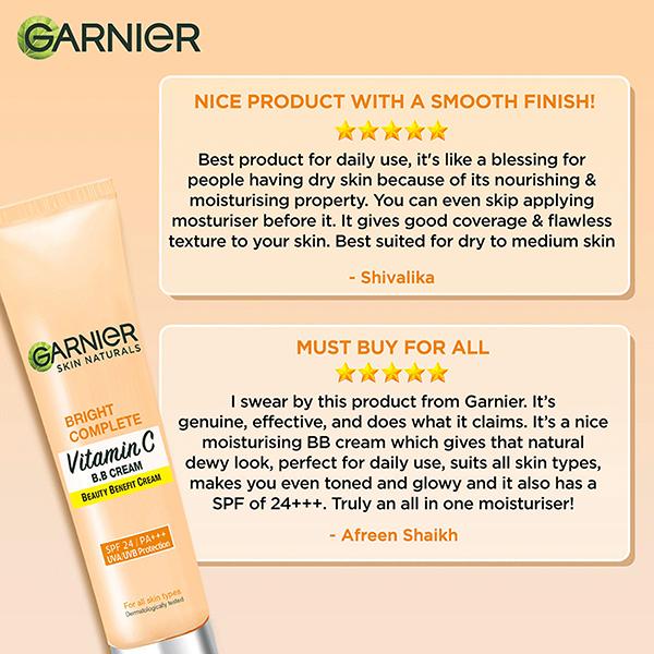 Garnier Bright Complete Vitamin C  Beauty Benefit Cream Spf 24/PA+++ Uva/Uvb Protection For All Skin Types 18gm - Bb & Cc Creams