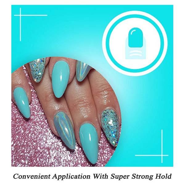 Nails On Board Handmade Press On Gel Nails- Holographic Aqua Blue Medium 50 gm - Nail Care