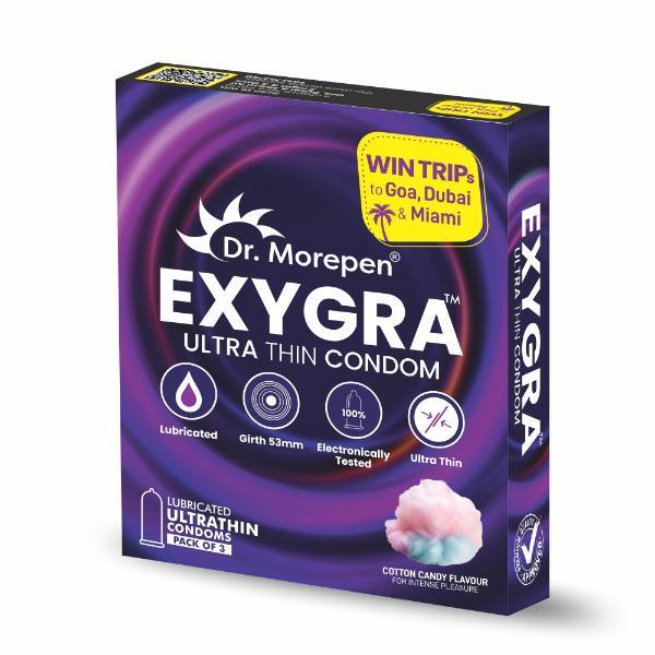 Netmeds | Dr. Morepen Exygra Ultrathin Lubricated Condom - Cotton Candy Flavour 3's