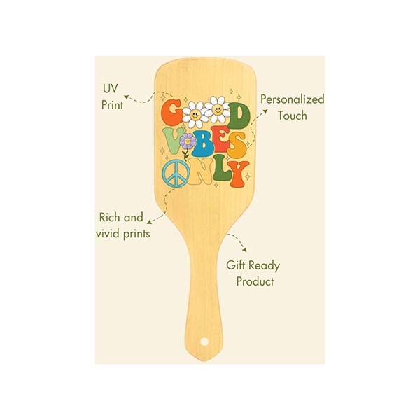 Allure Personalised Paddle Hair Brush Good Vibes Print 1's - Hair Brushes