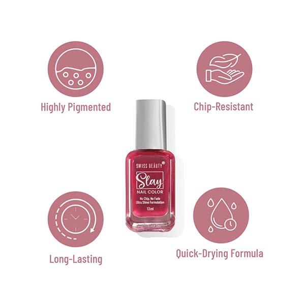 Swiss Beauty Slay Nail Color, Shade - Dark Violet 13 gm - Nail Polish