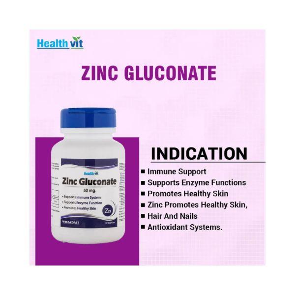 Healthvit Zinc Gluconate 50mg- Capsules 60's - Calcium And Minerals