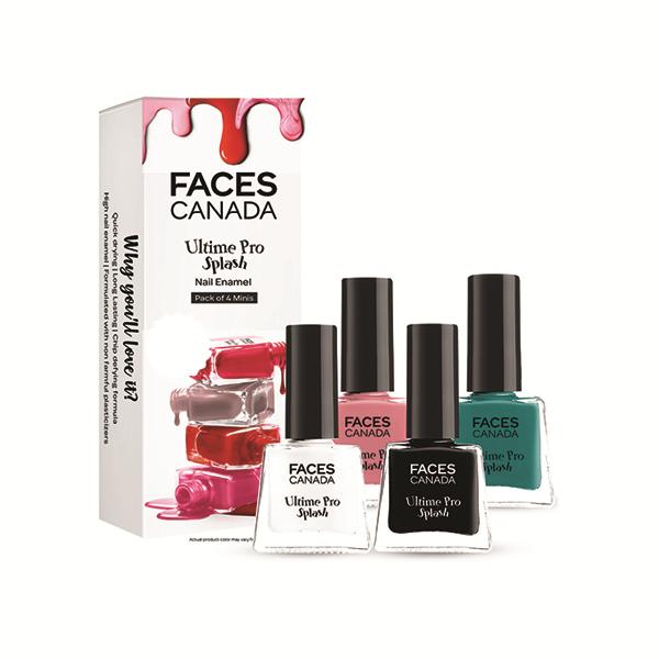 Faces Canada Ultime Pro Splash Mini Nail Enamel, Black Beauty + White O White + Bahama Breeze + Ignite, 20ml 1's - Nail Polish