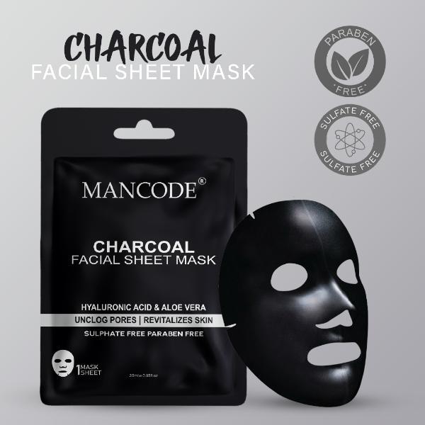 Mancode Charcoal Facial Sheet Mask For All Skin Types 25 gm - Face Mask