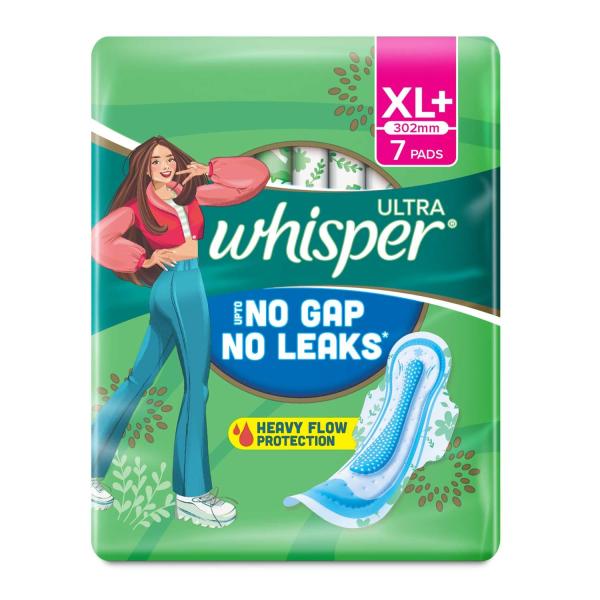 Whisper Ultra Hygiene + Comfort with Soft Wings Sanitary Pads (XL+) 7's - Sanitary Napkins