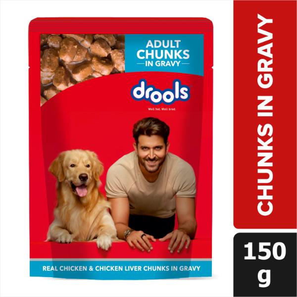 Netmeds | Drools Adult Real Chicken and Chicken Liver Chunks in Gravy (pack Of 30 x 150gm) 1's