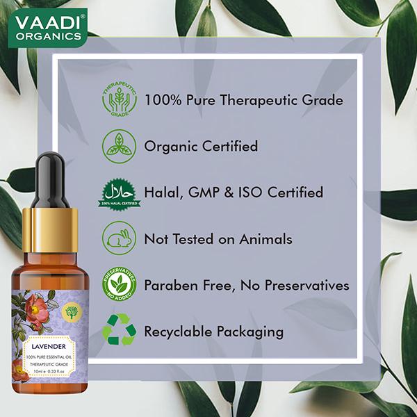 Vaadi Herbals Lavender Essential Oil - Prevents Hairfall, Relieves Stress, Soothes Skin - 100% Pure Therapeutic Grade 10 ml - Essential Oils