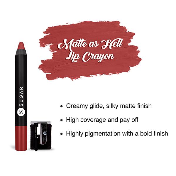 SUGAR Cosmetics Matte As Hell Crayon Lipstick - 08 Jackie Brown (Reddish Brown) 2.8 gm - Lip Crayons
