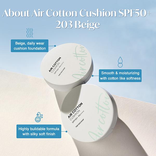 The Face Shop Air Cotton Cushion SPF50+ PA++++ (203 Beige) 12 gm - Compact Powder