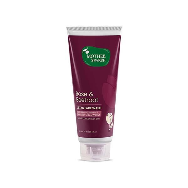 Mother Sparsh Rose and Beetroot Ubtan Face Wash for Dull and Uneven Skin with Rose Oil Vitamin E Moroccan Clay and Walnut 75ml