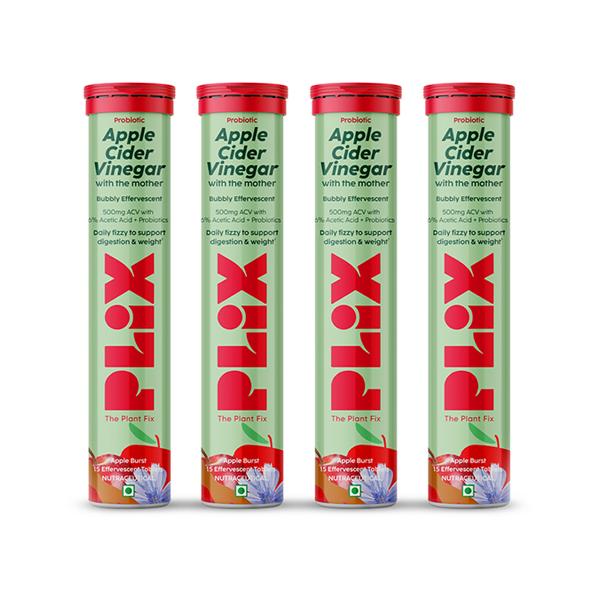 Plix The Plant Fix Probiotics+ Apple Cider Vinegar Effervescent Tablets 60 Tablets, Unisex 4's