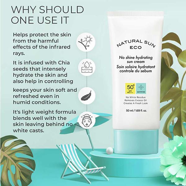 The Face Shop Naturalsun Eco No Shine Hydrating SPF 50+ PA+++ Mattifying Sun Cream 50ml - Face Sunscreen
