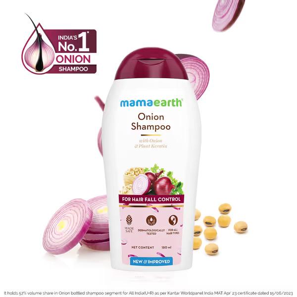 Mamaearth Onion Shampoo with Onion and Plant Keratin for Hair Fall Control 180 ml - Shampoos