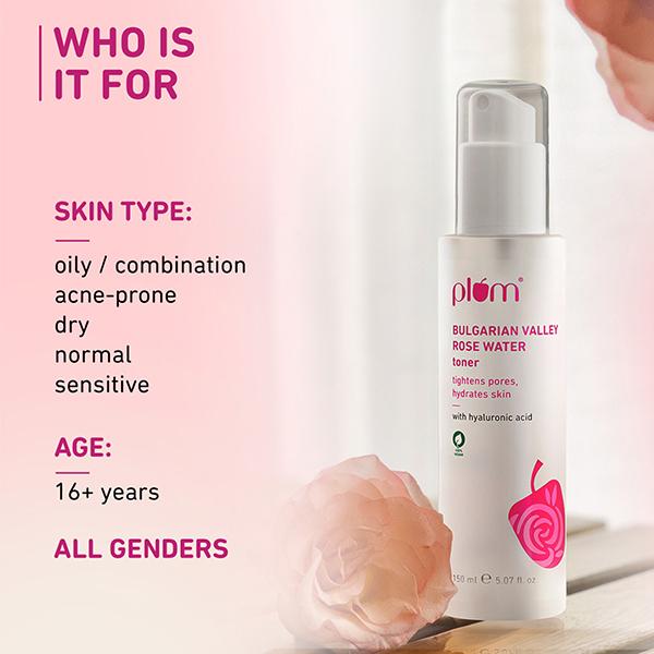 Plum Bulgarian Valley Rose Water Toner, Hyaluronic Acid and Rose Extracts, for all Skin Types 150 ml - Toners