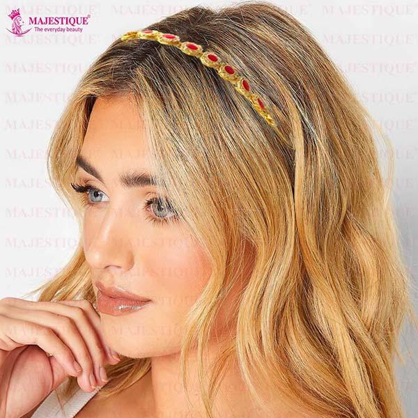 Majestique Kundan Gold Plated Hair Bands Fancy Party Wedding Headband For Women, Girls 1's - Hair Clips/Bands