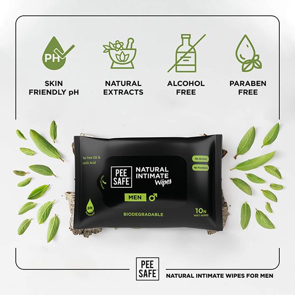 Pee Safe Intimate Wipes for Men, Biodegradable, pH Balanced 10 wipes each 4's - Tissues & Wipes