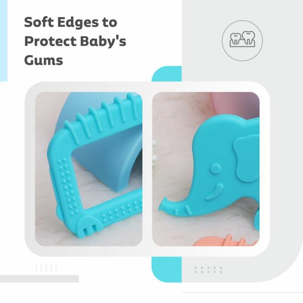 R for Rabbit Tiny Bites Safari Silicone Teether - Blue 1's - Feeding & Nursing