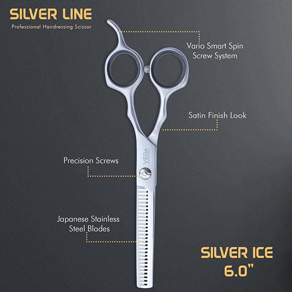 Vega Professional Silver Ice 28 Thinning Silver Line Hairdressing Scissor (VPVSC-28) 1's - Grooming Kits