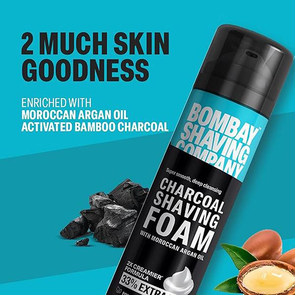 Bombay Shaving Company Charcoal Shaving Foam with Moroccan Argan Oil 2X Creamier Formula 264gm - Shaving Foams