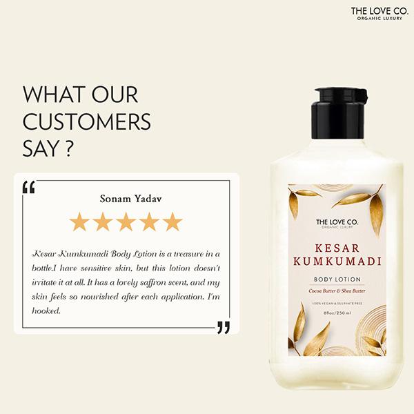 The Love Co. Kesar Kumkumadi Body Lotion - Daily Skin Moisture for Men and Women - Intense Hydration for Dry Skin 250 ml - Creams/Oils/Lotions