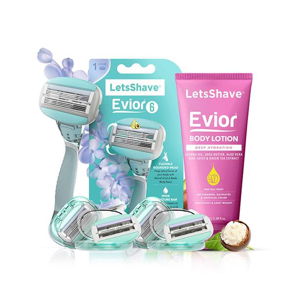 LetsShave Evior 6 Shaving Razor + Shaving Razor Blade 4's + Whipped Shave Cream 150 gm - Women - Shaving & Hair Removal