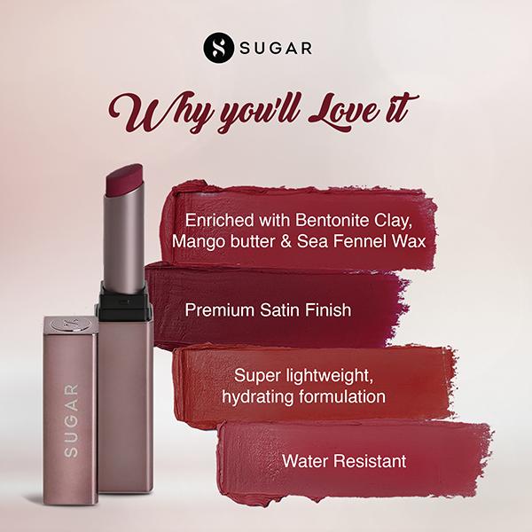 SUGAR Cosmetics Mettle Satin Lipstick - 09 Charlotte (True Blue Red) 2.2 gm - Lipsticks