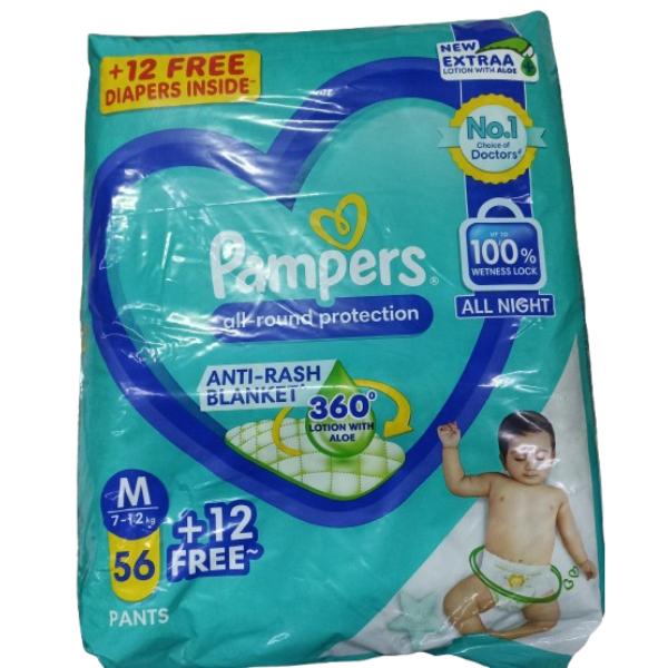 Netmeds | Pampers All Round Protection Anti Rash Blanket Diaper Pants (M) (56's + 12's Free) 68's