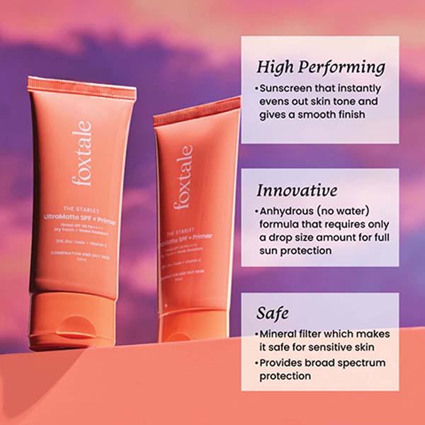 Foxtale Ultra Matte Spf 50 Pa++++ and Primer, Shade 3, No White Cast, Blurs Out Pores 50 ml - Face Creams