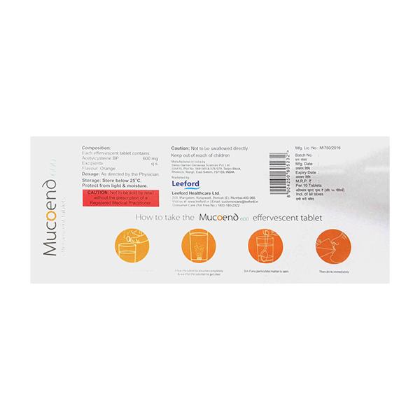 MUCOEND 600 Sugar Free Orange Flavour Effervescent Tablet 10's - General-P